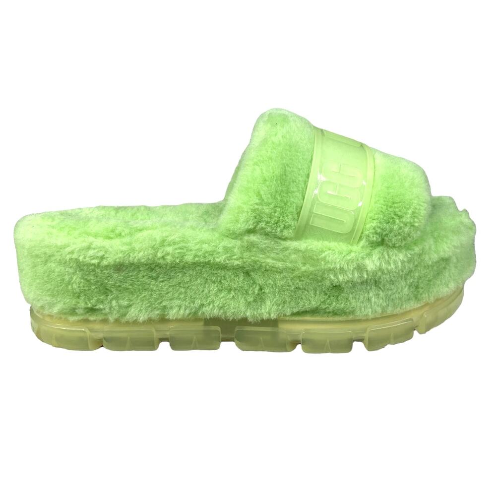 NWOT UGG Women’s Fluffita Clear Neon Green Slide Sandal Size US 10
